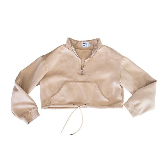 Princess Polly sweatshirt tan cropped pullover hoodie with zipper size 4 - Picture 1 of 3